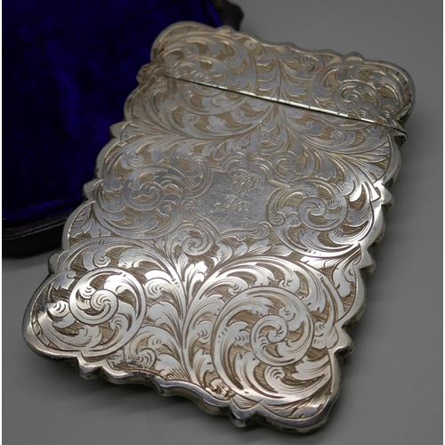 7257 - A Victorian silver card case, Hilliard & Thomason, Birmingham 1869, 55g, 9.5cm x 7cm