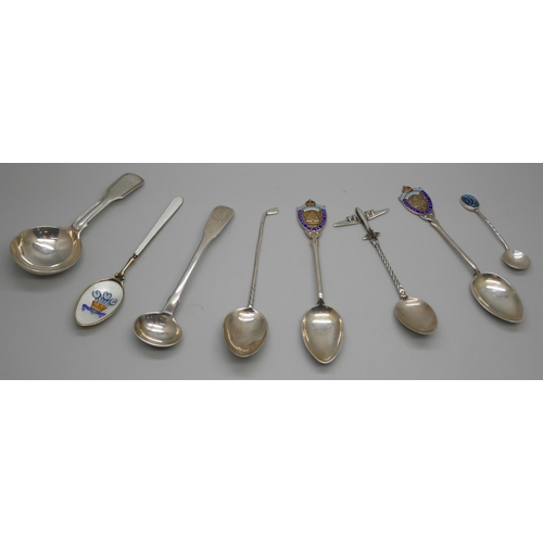 7259 - A collection of silver spoons including enamelled examples, a Georgian caddy spoon, another Georgian... 