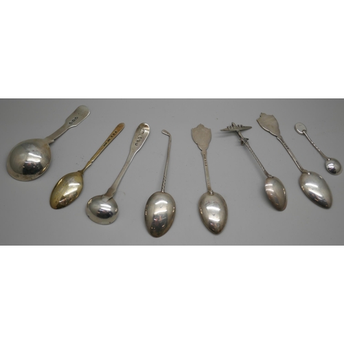 7259 - A collection of silver spoons including enamelled examples, a Georgian caddy spoon, another Georgian... 