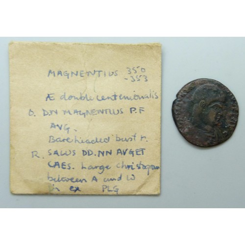 7213 - Coins - Magnentius, 350-353, Double Centenionalis, 6.7g, Christian Empire, very rare