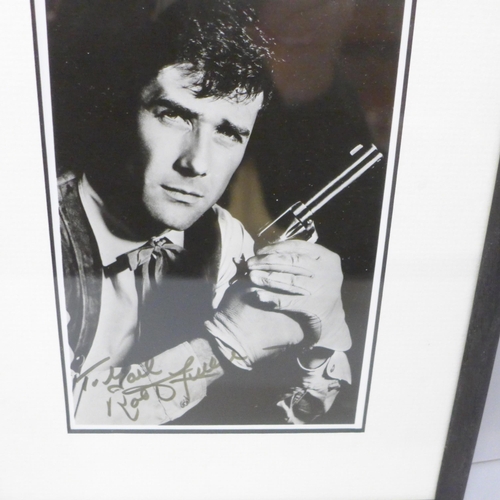 2005 - Two framed black and white publicity photographs, Woody Allen and Robert Fuller, with COA's