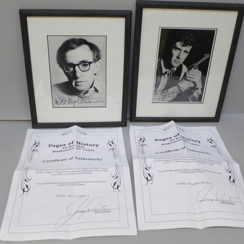 2005 - Two framed black and white publicity photographs, Woody Allen and Robert Fuller, with COA's