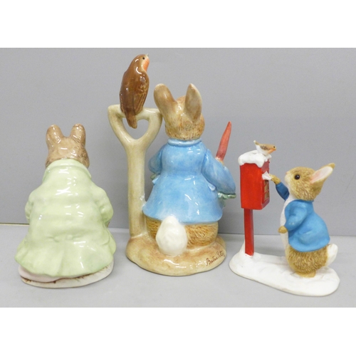 2022 - Three Beatrix Potter figures, two Border Fine Arts and Royal Albert, largest a/f