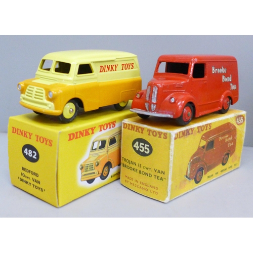 2023 - A Dinky Toys 407 Ford Transit van, boxed, 455 Trojan Van, reproduction box and an Atlas Dinky Toys 4... 