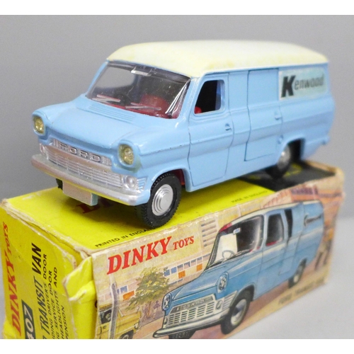 2023 - A Dinky Toys 407 Ford Transit van, boxed, 455 Trojan Van, reproduction box and an Atlas Dinky Toys 4... 