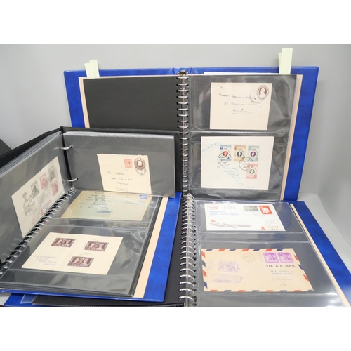 2103 - Stamps; World postal history, eclectic selection housed in three large and one small cover albums, m... 