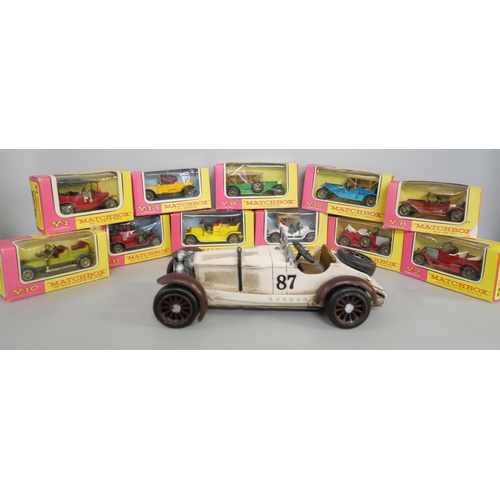 2127 - Eleven Matchbox Models of Yesteryear, boxed, a modern tin-plate model vehicle and a Syma model Chino... 