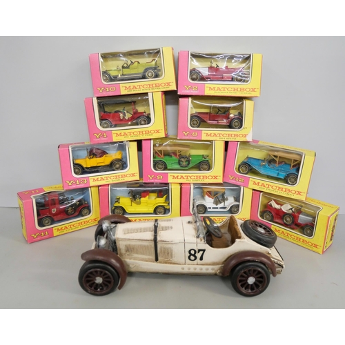 2127 - Eleven Matchbox Models of Yesteryear, boxed, a modern tin-plate model vehicle and a Syma model Chino... 