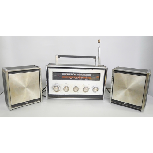 2130 - Two 1970s radios; Ecko 325 VHF/MW/LW with detachable stereo speakers and Panasonic FM/MW clock radio