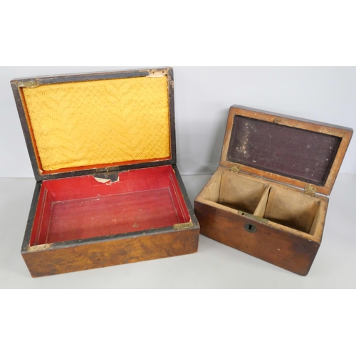 2145 - A collection of four wooden boxes to include an early 20th Century Edwardian walnut marquetry inlaid... 