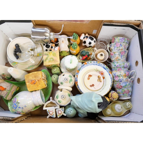 2161 - A box of assorted mid 20th Century China, including Arthur Wood pottery cruet set, James Kent 'Hydra... 