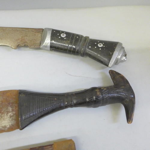 2176 - Three tourist knives with scabbards, one marked Toledo, and a Kukri without scabbard **PLEASE NOTE T... 