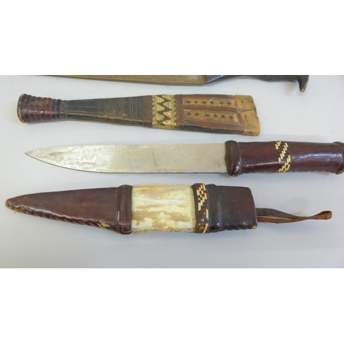 2176 - Three tourist knives with scabbards, one marked Toledo, and a Kukri without scabbard **PLEASE NOTE T... 