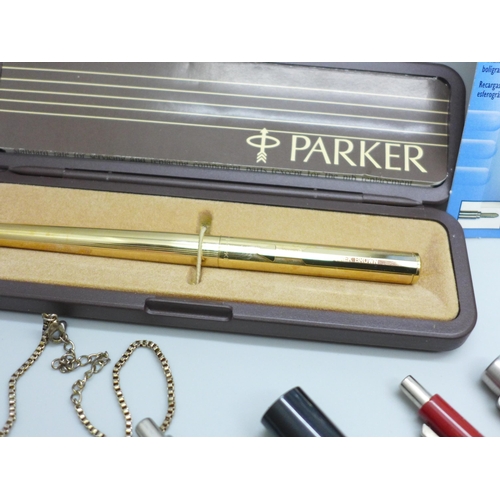 2185 - A collection of Parker pens, some in original cases