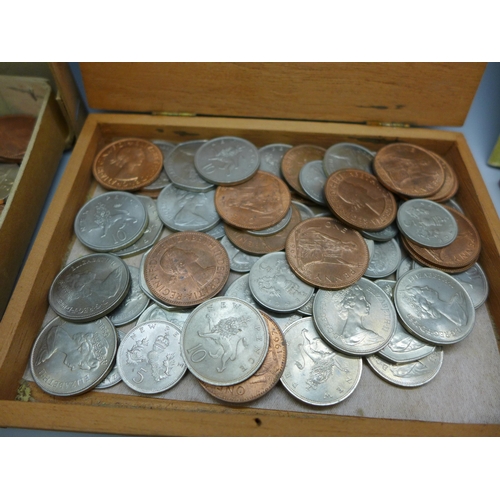 2199 - A box of assorted British coins, mainly pre-decimal