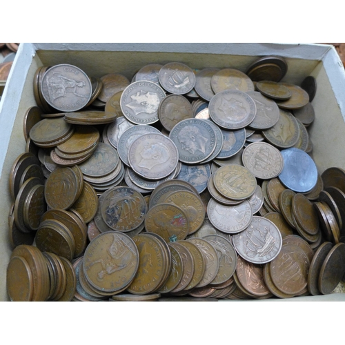 2199 - A box of assorted British coins, mainly pre-decimal