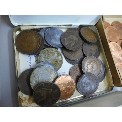 2199 - A box of assorted British coins, mainly pre-decimal