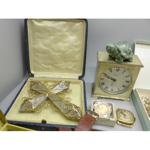 2201 - A model of a tortoise, tests as jadite, together with wristwatches and other jewellery and a clock a... 