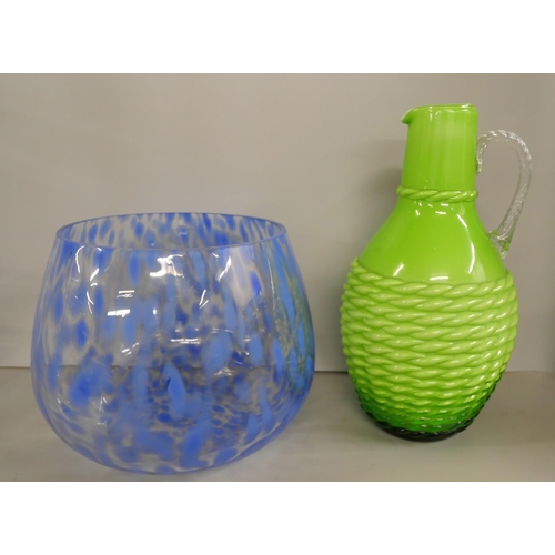 2220 - Collection of four pieces of glassware to include a mid Century Czech studio art glass vase / basket... 