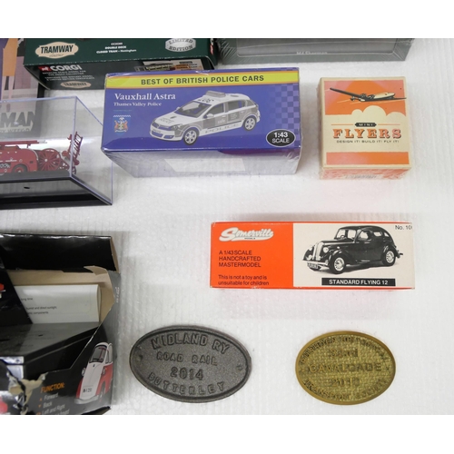 2224 - A box of vintage model vehicles including tin plate VW Beetle, Corgi Double Deck closed tram, and ot... 