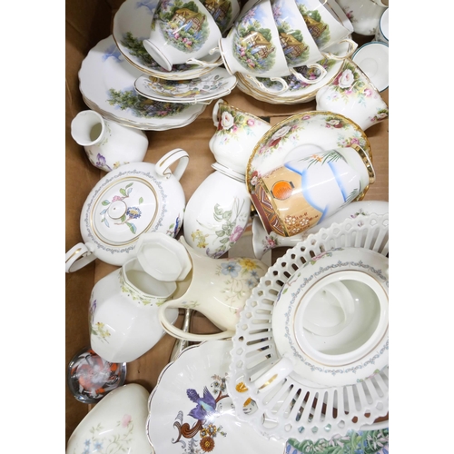 2267 - Three boxes of mixed decorative China, animal figures, character mugs, owl biscuit storage jar and p... 