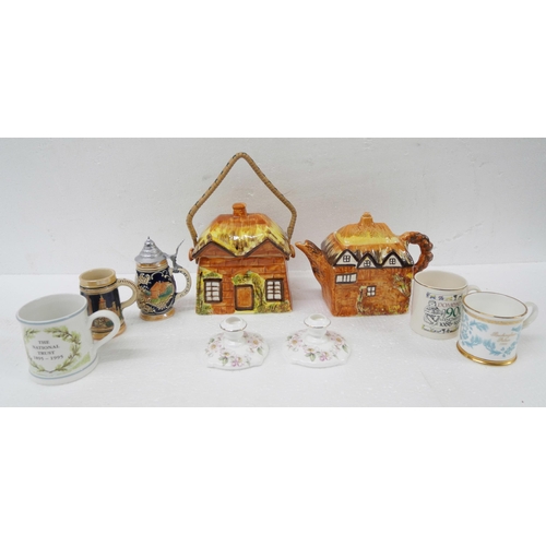 2283 - A box of mixed china, including Wedgwood Hampton Court cups, Crown Devon leaf dish, Cottage ware tea... 