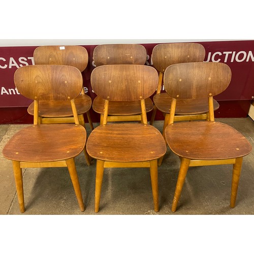 13 - A set of six Danish Hans Wegner style teak and beech bentwood dining chairs