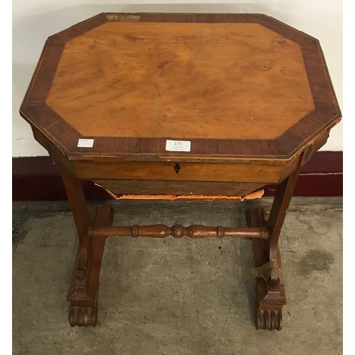 171 - An early Victorian mahogany and satinwood lady's sewing table