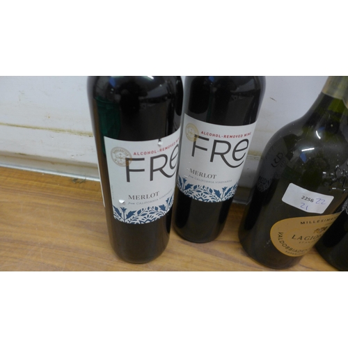 5070 - Four bottles of Fre Merlot alcohol removed wine and a bottle of Lagioiosa Prosecco