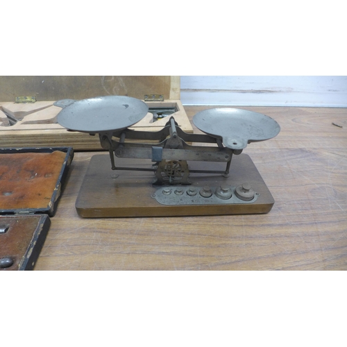 5106 - A watch makers clamp, a pair of engineers scales and a set square