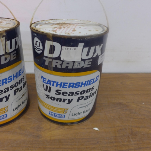 5294 - Two 4.5 litre tins of Dulux Trade Weathershield All Season Light Base masonry paint