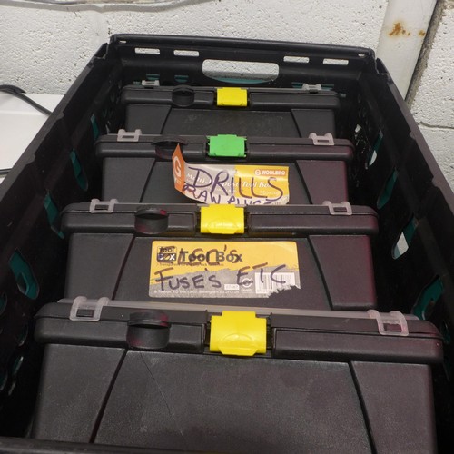 5138 - 27 stacking storage boxes and 4 small plastic tool boxes