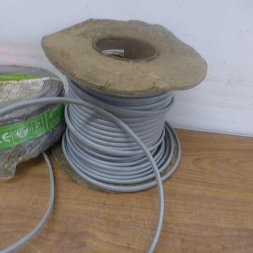 5256 - 3 reels of cables including a 25m roll of Prysmian cable and 2 other rolls of assorted cable