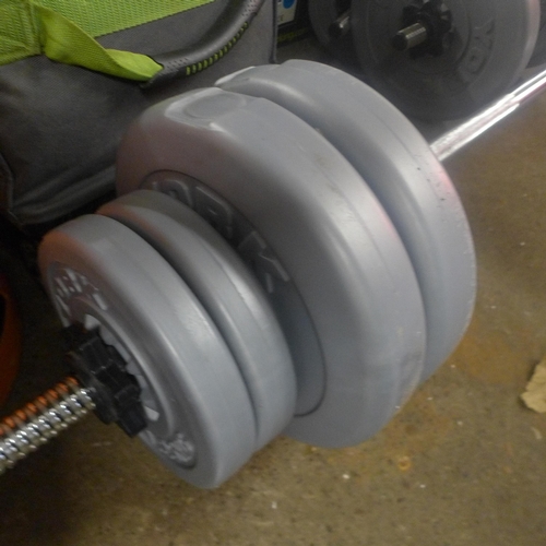 5299 - A set of York Fitness weight lifting equipment including a barbell, a pair of dumbbells and a quanti... 