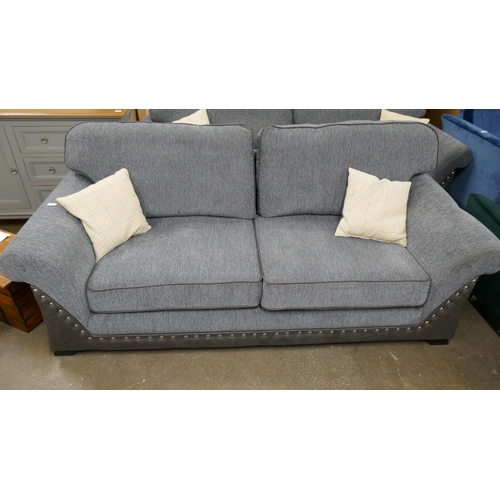 3145 - An SCS Noah blue mahogany effect 4 seater sofa