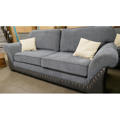 3145 - An SCS Noah blue mahogany effect 4 seater sofa