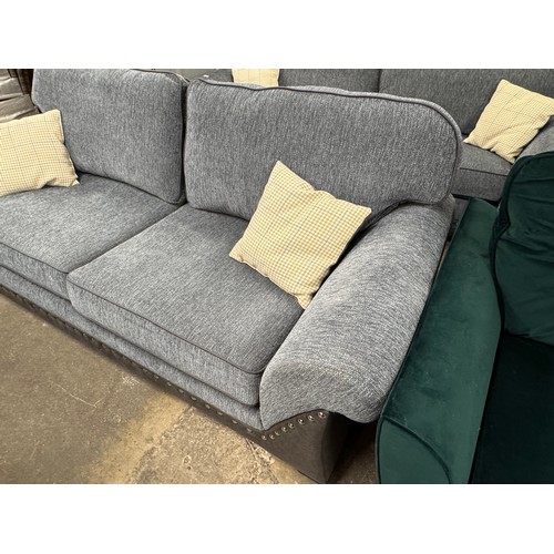 3146 - An SCS Noah blue mahogany effect 3 seater sofa