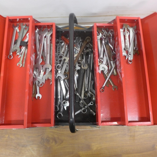 5023 - Two metal toolboxes, one contains a large quantity of assorted spanners