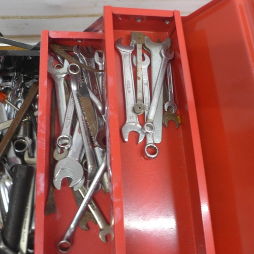 5023 - Two metal toolboxes, one contains a large quantity of assorted spanners