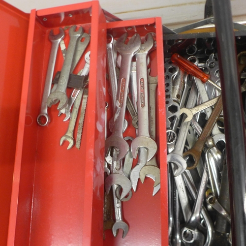 5023 - Two metal toolboxes, one contains a large quantity of assorted spanners