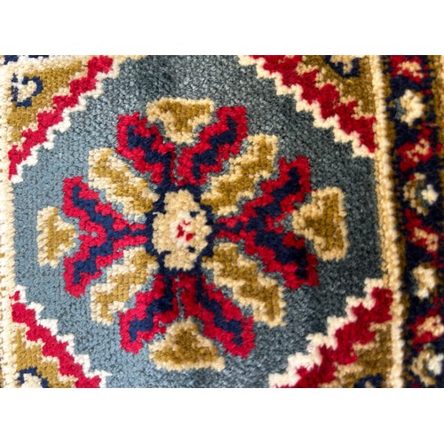 3185 - A duckegg blue ground cashmere rug, full pile with Persian panel design