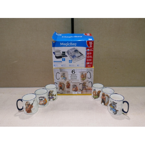 6265 - Six Animal Orchestra Mugs And Magic Storage Bags   (347-275,284) *This lot is subject to Vat