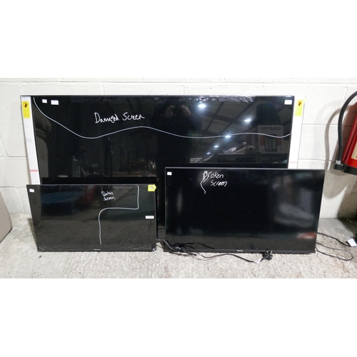 6285 - Three damaged Hisense TVs  (349-2,3,4) *This lot is subject to VAT