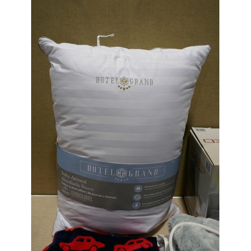 6141 - Hotel Grand Down Roll Jumbo Pillow, Berkshire Heated Throw And A Kids Hooded Towel (349-217,223,224)... 