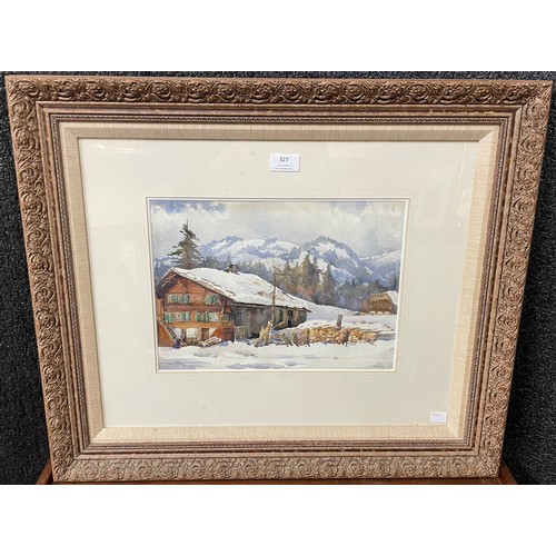 327 - Robert Purvis Flint R.S.W. A.R.W.W, Farmhouse in Switzerland, watercolour, framed