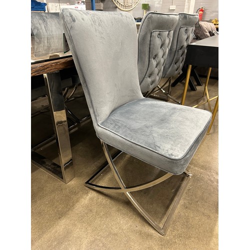 3081 - A set of 6 Hugo grey velvet dining chairs *This lot is subject to Vat