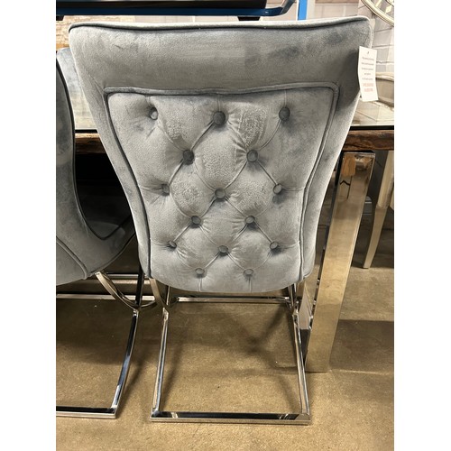 3081 - A set of 6 Hugo grey velvet dining chairs *This lot is subject to Vat