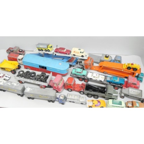 2092 - A collection of die-cast model vehicles, play worn, including Meccano, Dinky, Corgi, Matchbox, etc.