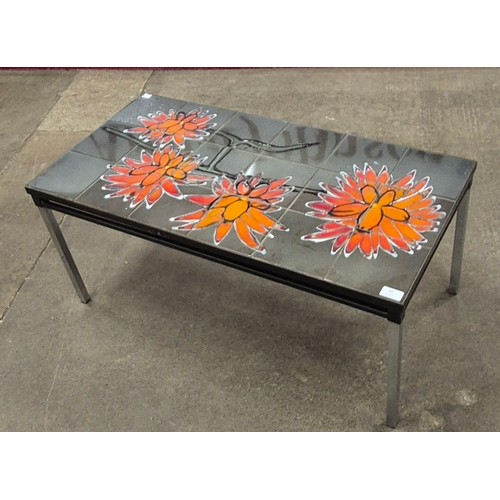 50 - A Belgian chrome and tiled topped rectangular coffee table