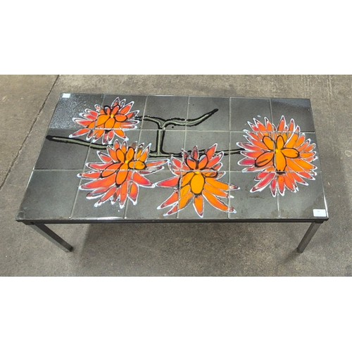 50 - A Belgian chrome and tiled topped rectangular coffee table